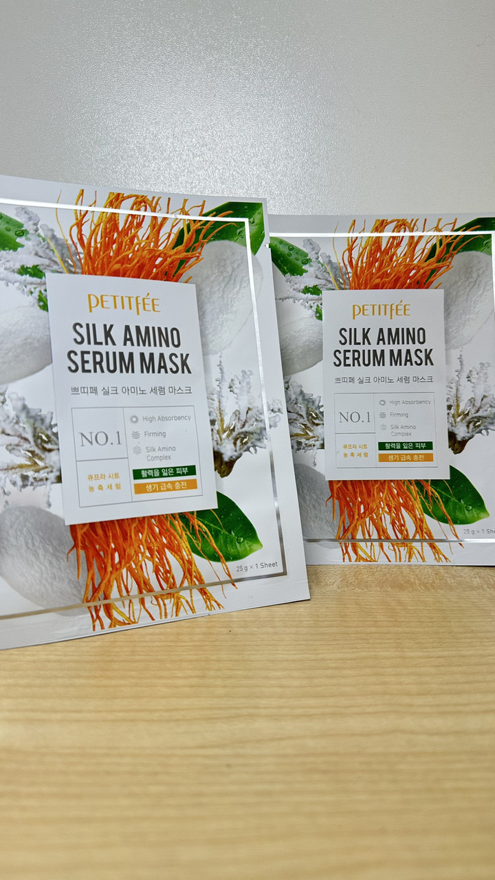 Тканинна маска для обличчя з протеїнами шовку Petitfee&Koelf Silk Amino Serum Mask 25 гр - 1 шт