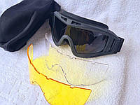 Баллистическая маска защитная для лица с тремя стеклами, баллистические маски очки для военных ВСУ черный tru