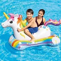 Надувной плотик круг детский для плавания и купаний цветной “ЕДИНОРОГ” игрушка-наездник для девочек  INTEX tru