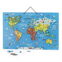 Пазл Viga Toys магнитный Карта мира с маркерной доской, на украинском языке (44508) - Топ Продаж!