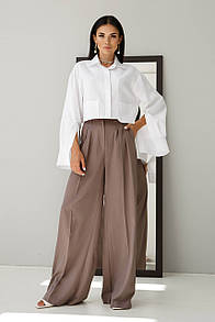 Широкі жіночі брюки палаццо Джил коричневі 42 44 46 48 50 розміри