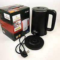 Электрический домашний дисковый чайник черный мощностью 1800Вт, маленький электрочайник из нержавейки tru
