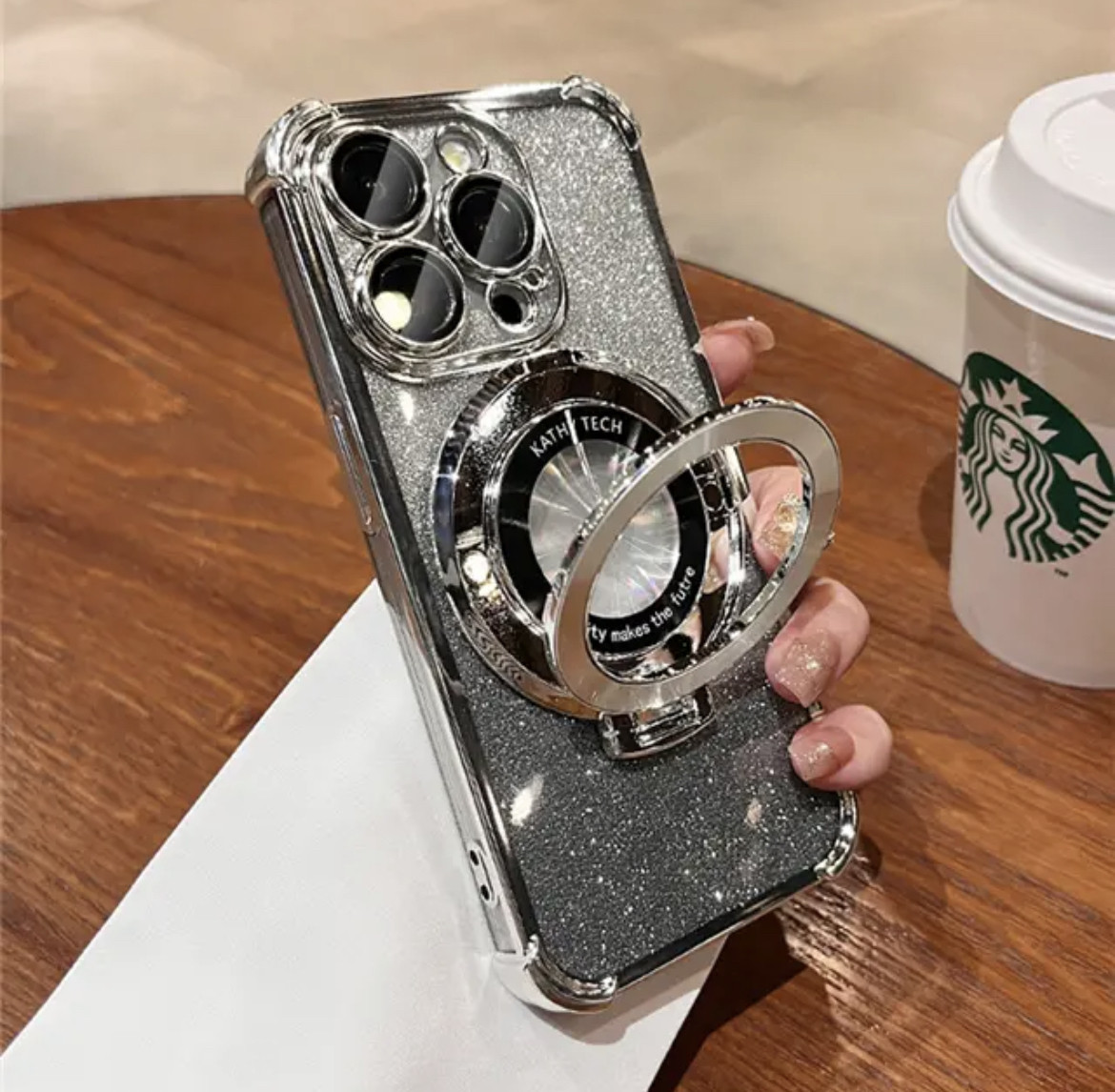 Чохол MagSafe для IPhone 15 силіконовий + кільце тримач, silver