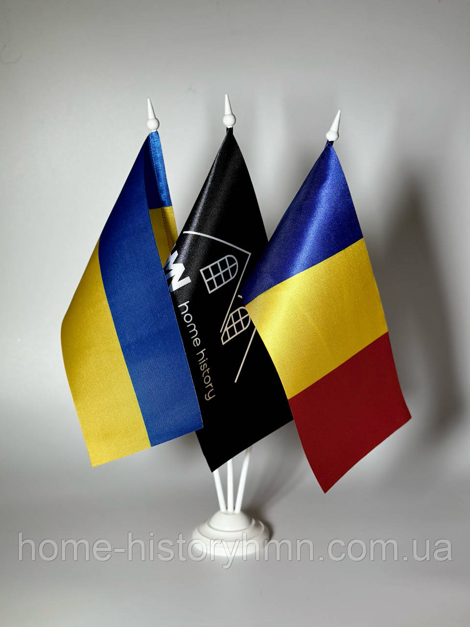 Настільні прапори України Румунії HMN з 3 пластиковими тримачами