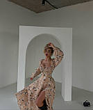 Стильна легка сукня з довгими рукавами та затяжкою по грудях Тканина муслін Розмір 42-44, 46-48, фото 7