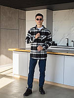 Мужская рубашка байковая в клетку (черно-белая) классная стильная модная и теплая для парней Премиум А2609/4
