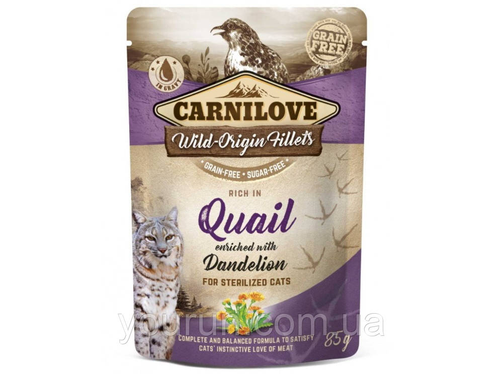Carnilove Carnilove Sterilised pouch - Вологий корм для стерилізованих кішок, з перепелом і кульбабкою? 85 гр, фото 1