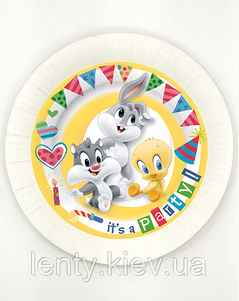 Тарілки "Багз Банні / Луні Тюнз / Looney Tunes " жовтий  (Поштучно) 18 см паперові малотиражні тарілочки