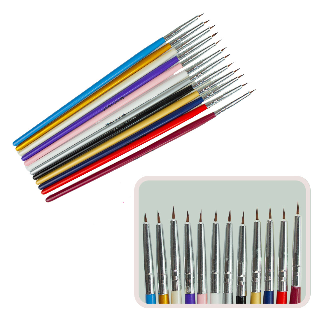 Набір кистей 12шт для малювання, кольорові ручки (пензлики для малювання, пензлики для моделювання, манікюрні)