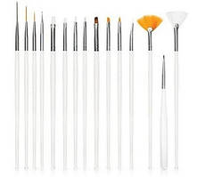 Набір пензлів для розпису (15 шт.) тонка кісточка (пензли для малювання, пензлики для моделювання, манікюрні)