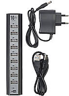 Хаб концентратор Digital USB 2.0 на 10 портов с блоком питания Black (5005) (F-S)