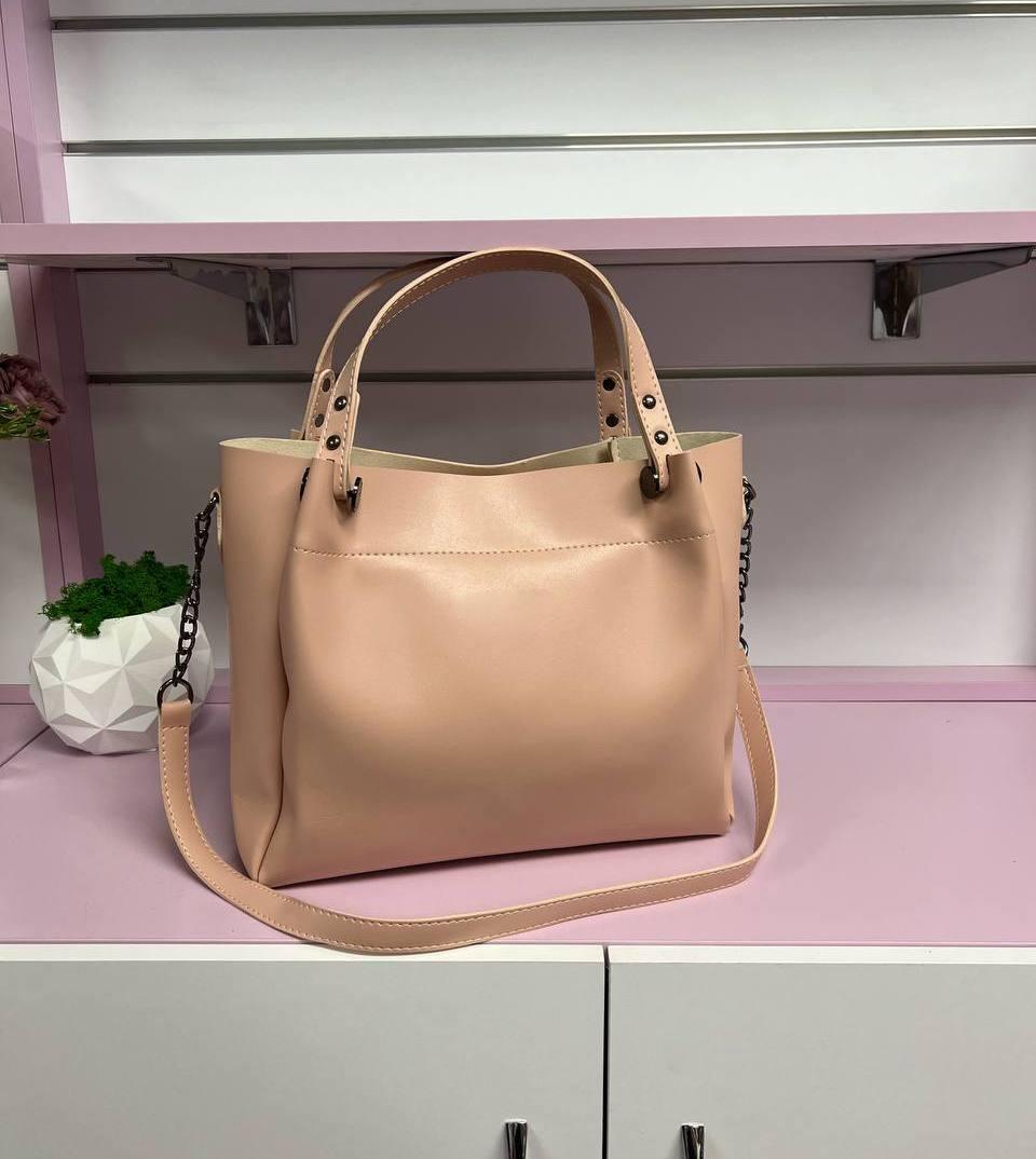 Сумка жіноча пудрова шоппер модна міська молодіжна екошкіра
