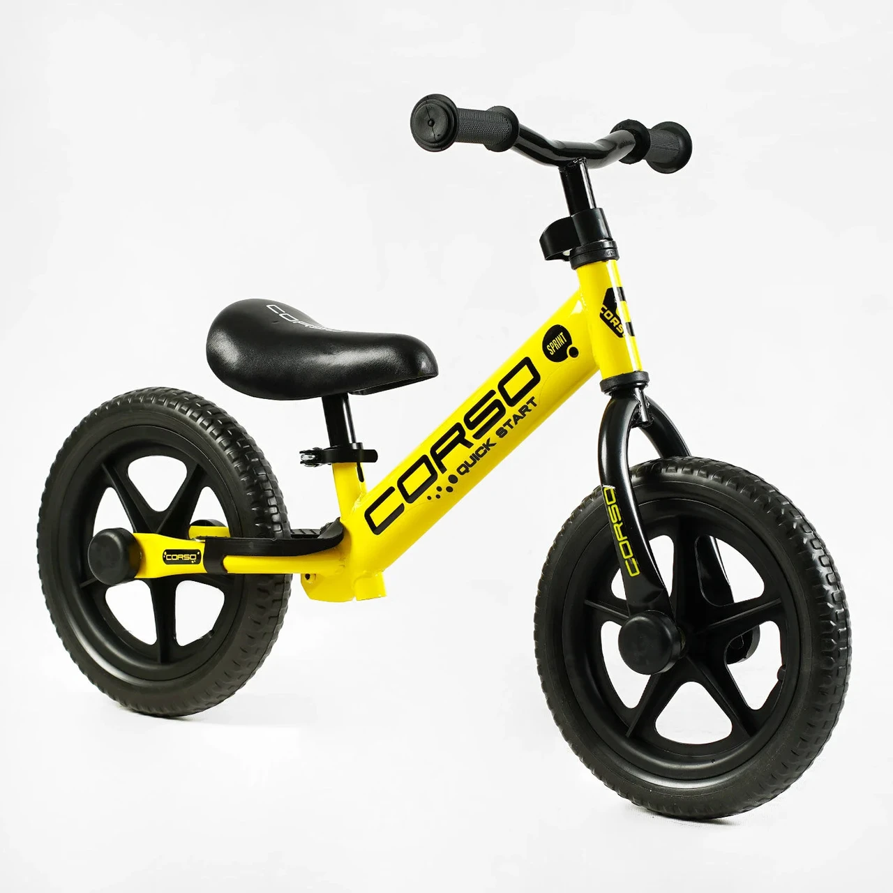 Біговел дитячий Corso SPRINT JR-82566 Жовтий, колеса 12" EVA (ПЕНА), підставка для ніг