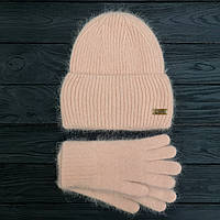 Комплект женский зимний из ангоры (шапка+перчатки) ODYSSEY 56-58 см Абрикосовый 13928 - 4207