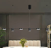 Современная светодиодная потолочная люстра 153см 6-Heads Black (теплый свет) + Пульт для стола, столовой,