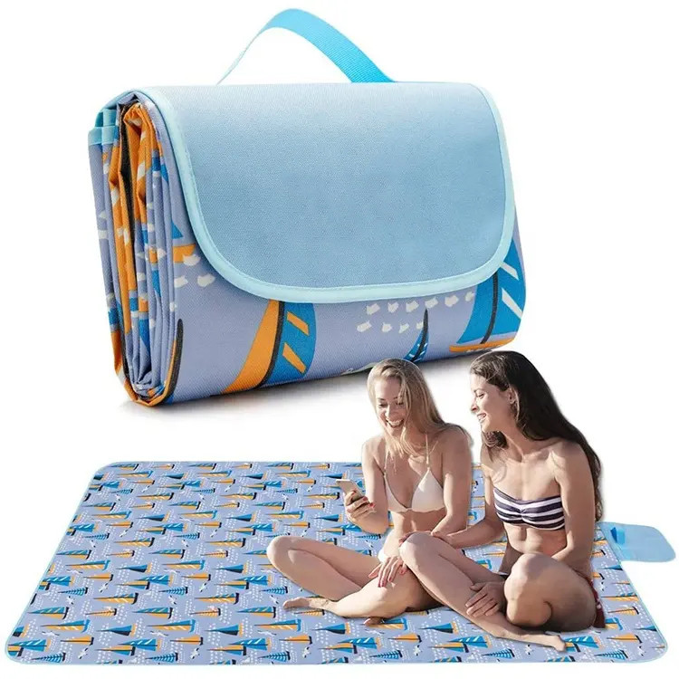 Складной коврик (покрывало) сумка для пикника / пляжа Folding Rud 200х193 Blue gr - фото 1 - id-p2091451743