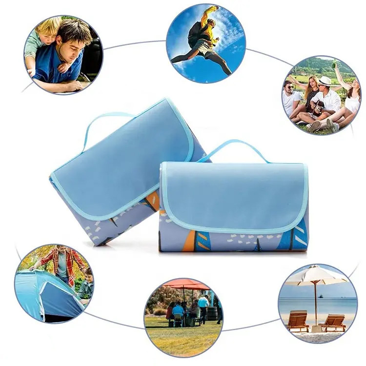 Складной коврик (покрывало) сумка для пикника / пляжа Folding Rud 200х193 Blue gr - фото 5 - id-p2091451743