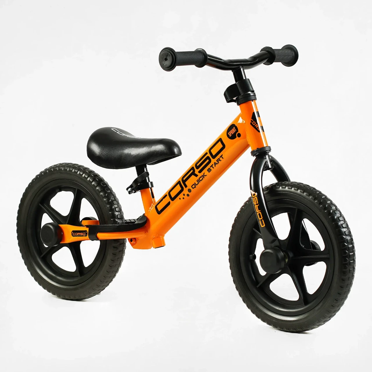 Велобіг дитячий Corso SPRINT JR-01258 Жовтогарячий, колеса 12" EVA (ПЕНА), підставка для ніг