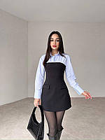 Однотонное молодежное стильное шикарное женское короткое черное платье, ткань Костюмка + Софт, в размерах