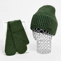 Комплект женский зимний из ангоры (шапка+варежки) ODYSSEY 55-58 см Зеленый 13190 - 4142