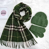 Комплект женский зимний ангоровый на флисе (шапка+шарф+варежки) ODYSSEY 57-59 см Зеленый 13989 - 8142 - 4142