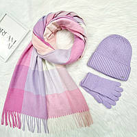 Комплект женский зимний ангора с шерстью на флисе (шапка+шарф+перчатки) ODYSSEY 56-58 см сиреневый 12808 -