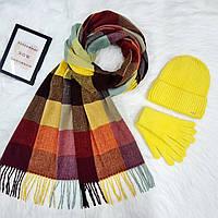 Комплект женский зимний ангоровый на флисе (шапка+шарф+перчатки) ODYSSEY 55-58 см желтый 12861 - 8024 - 4197