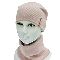 Комплект жіночий демісезонний віскозний (шапка+шарф-снуд) Odyssey   56-59 см пудровий 12894 - 12605