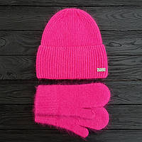 Комплект женский зимний из ангоры (шапка+варежки) ODYSSEY 56-58 см Малина 13915 - 4159