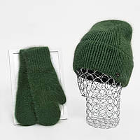 Комплект женский зимний из ангоры (шапка+варежки) ODYSSEY 55-58 см Зеленый 12313 - 4142