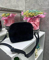 Черная замшевая женская сумка через плечо стильная молодежная кросс-боди сумочка клатч замша+кожзам