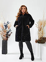 Жіноче тепле пальто альпака зі стразами батал (100) чорний