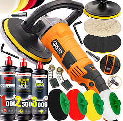 Набір полірувальна машинка RIPPER M80498 2,4KW + 4 насадки + полірувальна паста MENZERNA