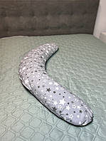 Длинная подушка для беременных и кормления младенца Relax ТМ Лежебока Подушки для беременных бумеранг Зірки на сірому