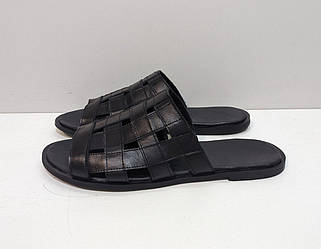 STTOPA Розміри 38-45. Шльопанці великих розмірів шкіряні. 424-3845 Чорні