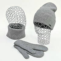 Комплект жіночий зимовий ангоровий (шапка+бафф+рукавиці) ODYSSEY 55-57 см Сірий 12594 - 13141 - 4105