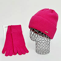 Комплект женский зимний ангора з с шерстью на флисе (шапка+перчатки) ODYSSEY 56-58 см малиновый 12699 - 4067