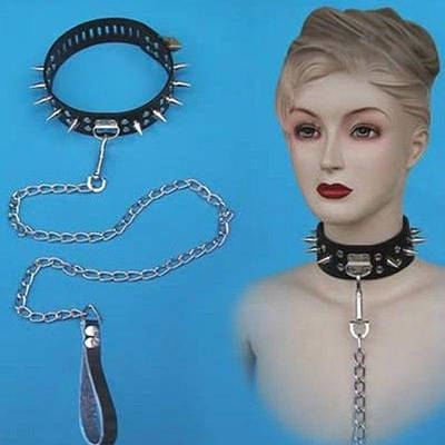 Шипований Шкіряний нашийник для БДСМ Чорний Talla