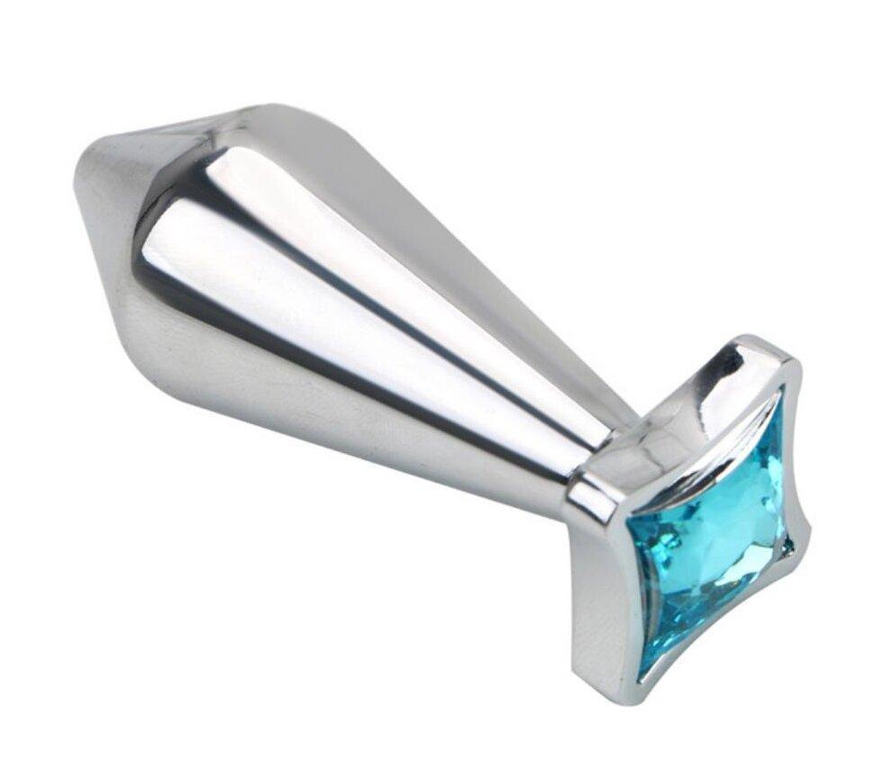 Металева анальна пробка з блакитним кристалом SKN Talla, фото 1