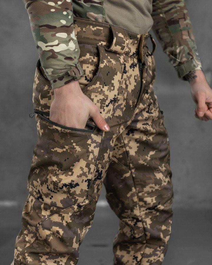 Армейские штаны SoftShell пиксель, тактические теплые брюки с высоким поясом для армии с карманами - фото 9 - id-p2091589520