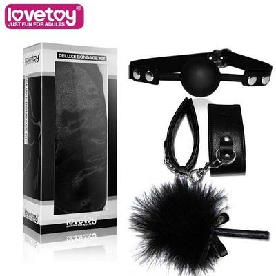 Набір для БДСМ-ігор Lovetoy чорний (наручники,кляп, стек) Talla