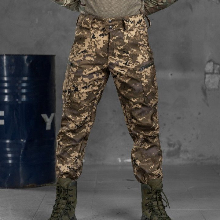 Армейские штаны SoftShell пиксель, тактические теплые брюки с высоким поясом для армии с карманами S - фото 2 - id-p2091591162