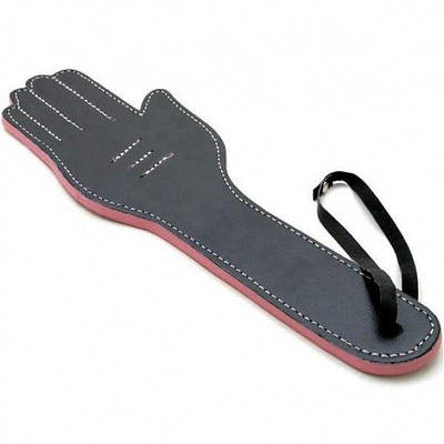 Шльопалка шкіряна чорно-рожева у формі руки БДСМ Talla