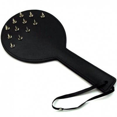 Кругла шкіряна шлепалка з металевими шипами для БДСМ Talla