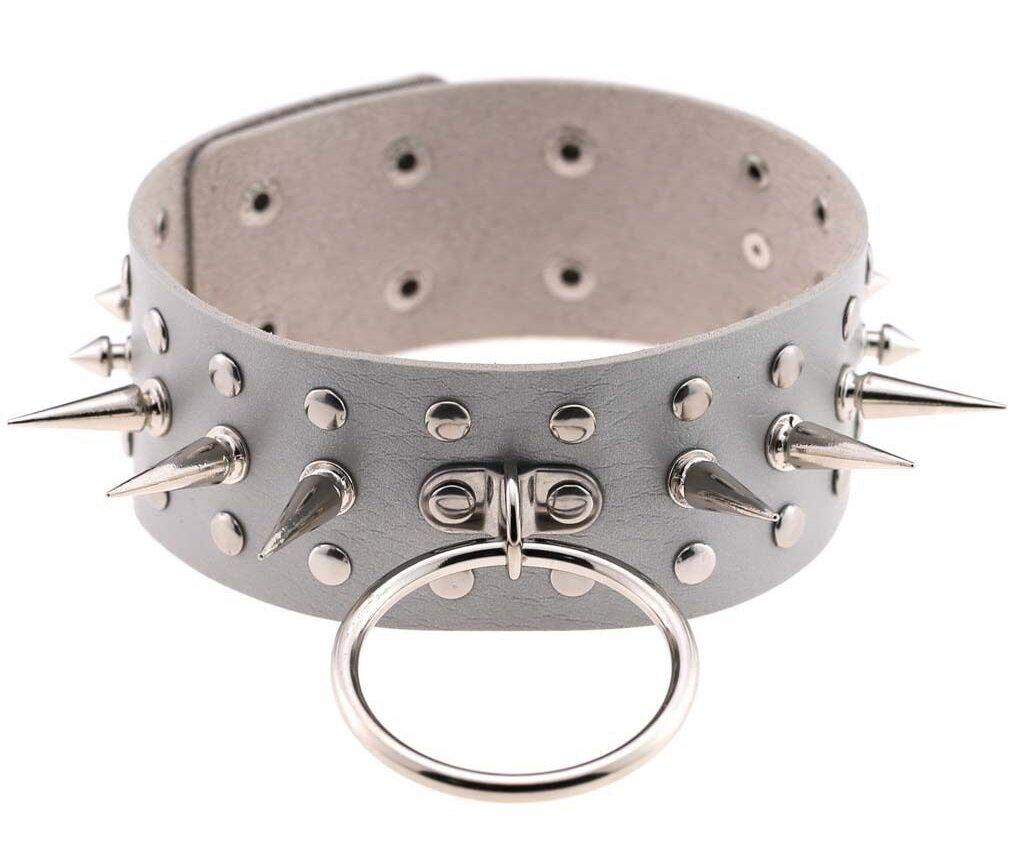 Чокер-нашийник Сірий для БДСМ з шипастий Talla, фото 1