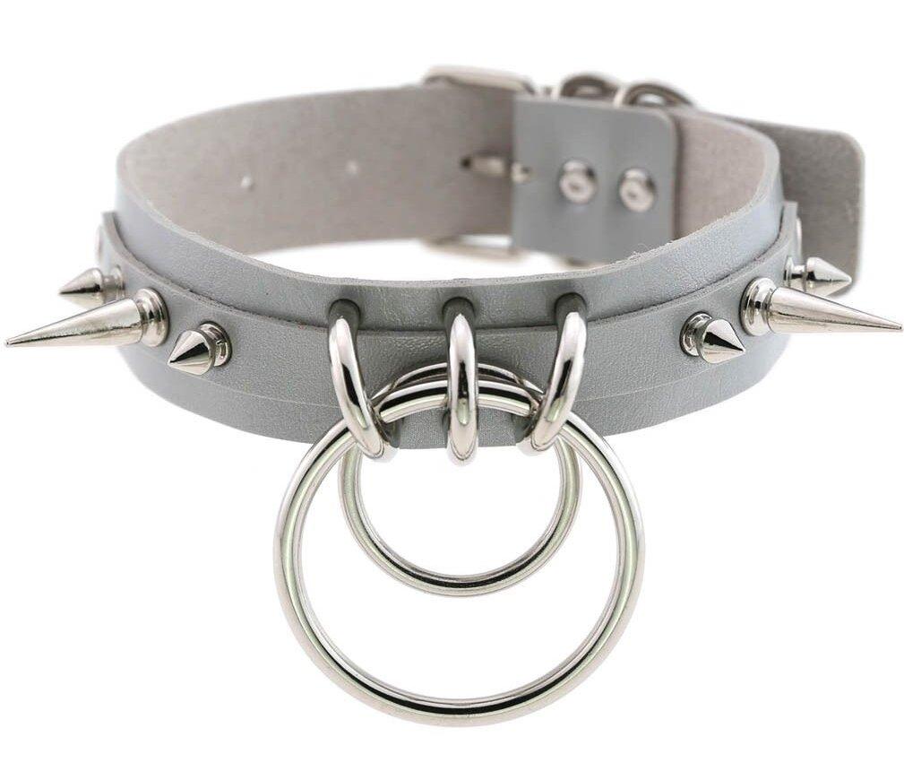Чокер-нашийник з кільцем і шипами сірий SKN-AS11 Talla, фото 1