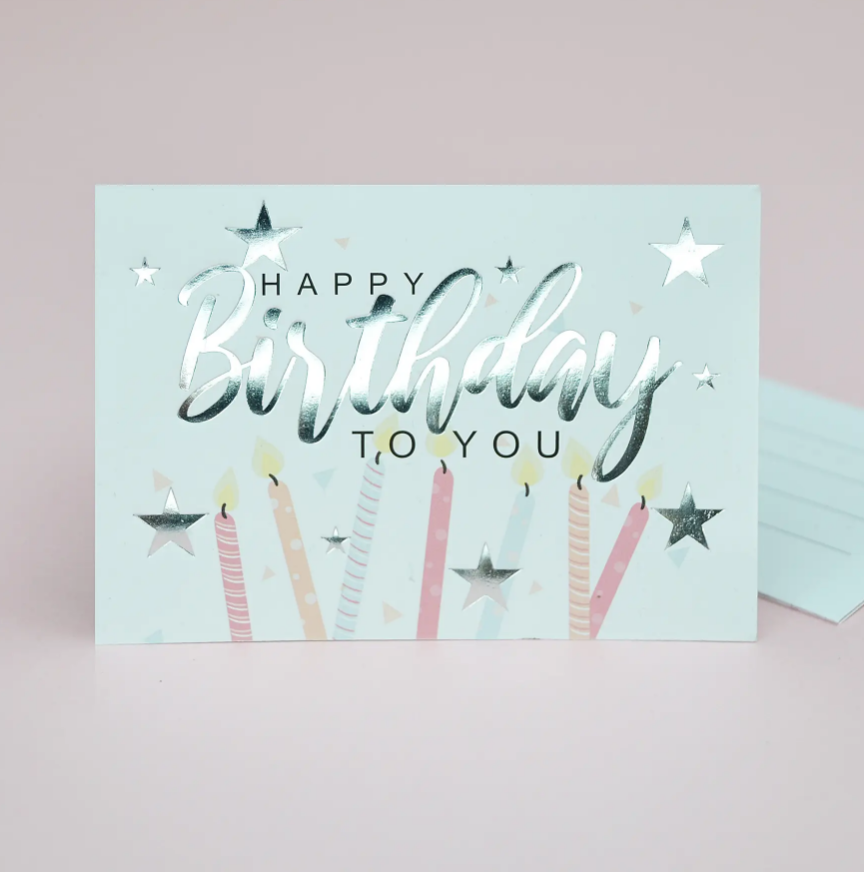 Міні листівка "Happy Birthday" біла з тисненням 10шт/уп