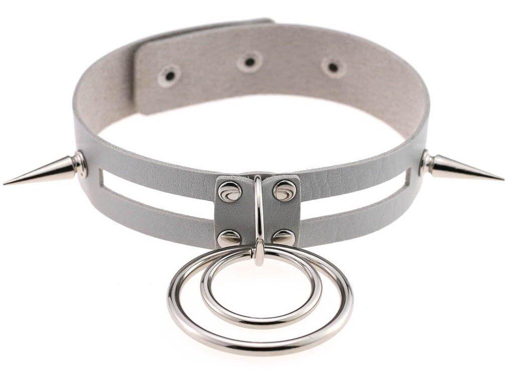 Чокер-нашийник з кільцем і шипами сірий SKN-AS15 Talla, фото 1
