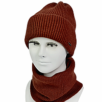 Комплект жіночий зимовий ангора з вовною на флісі (шапка+шарф) ODYSSEY 56-58 см мідно-коричневий 12707 - 12651