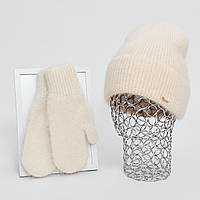 Комплект жіночий зимовий ангоровий на флісі (шапка+рукавиці) ODYSSEY 55-58 см Кремовий 12842 - 4148